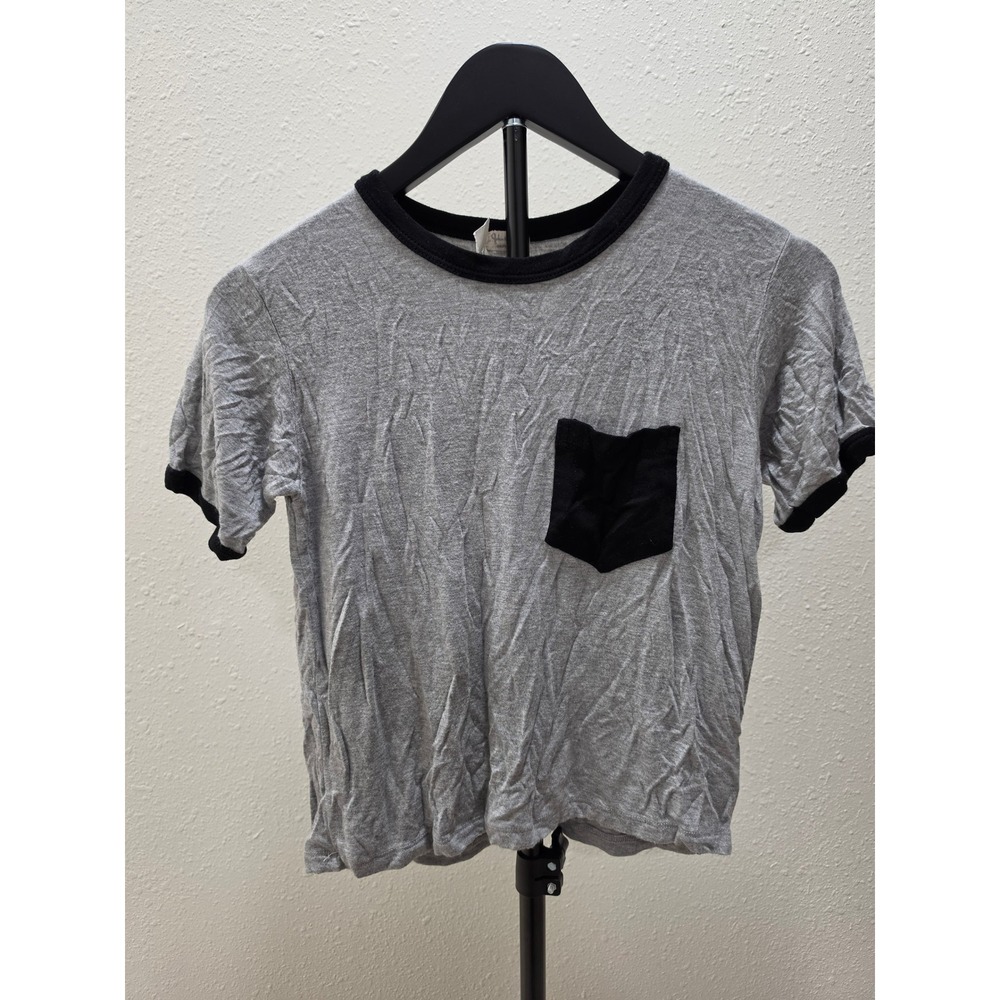 John Galt Brandy Melville Grey Ringer Pocket Tee Short Sleeve OS Made In Italy